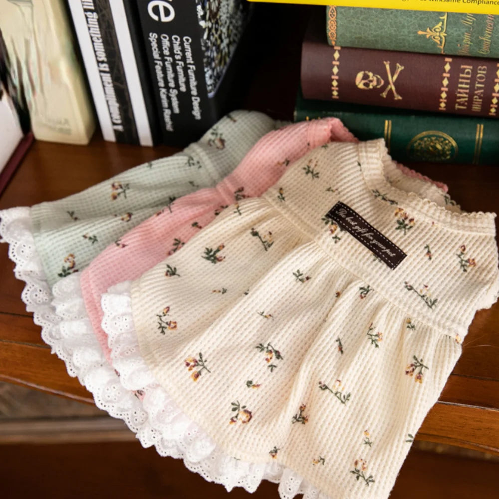 Embroidered Bear Pet Waffle Vest – Cozy Pet Dress for Autumn and Winter