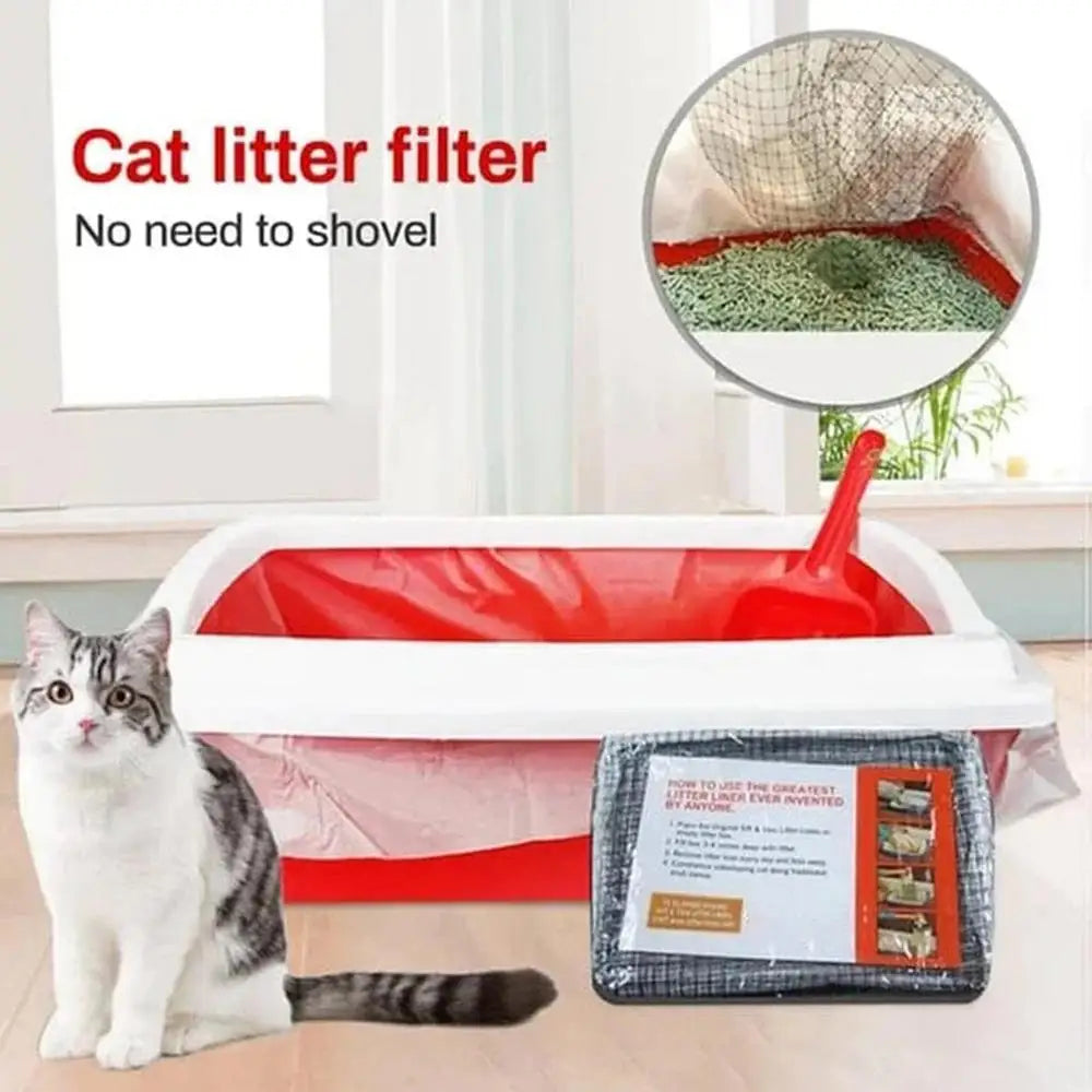 10pcs Reusable Cat Litter Box Liners – Durable Sifting Feces Filter Bags with Drawstring Design