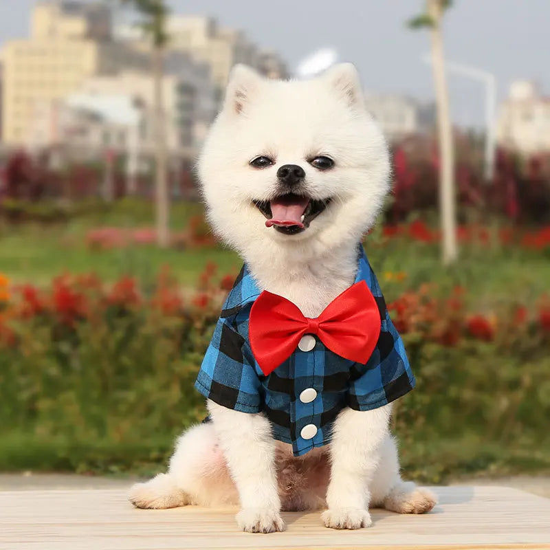 Plaid Bowtie Dog T-Shirt – Breathable Summer Vest for Small & Large Dogs, Cats, and Puppies