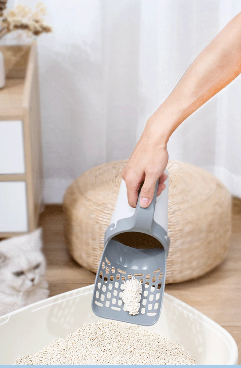Self-Cleaning Cat Litter Scoop – High-Capacity Shovel with Hollow Grid & Garbage Bag Holder
