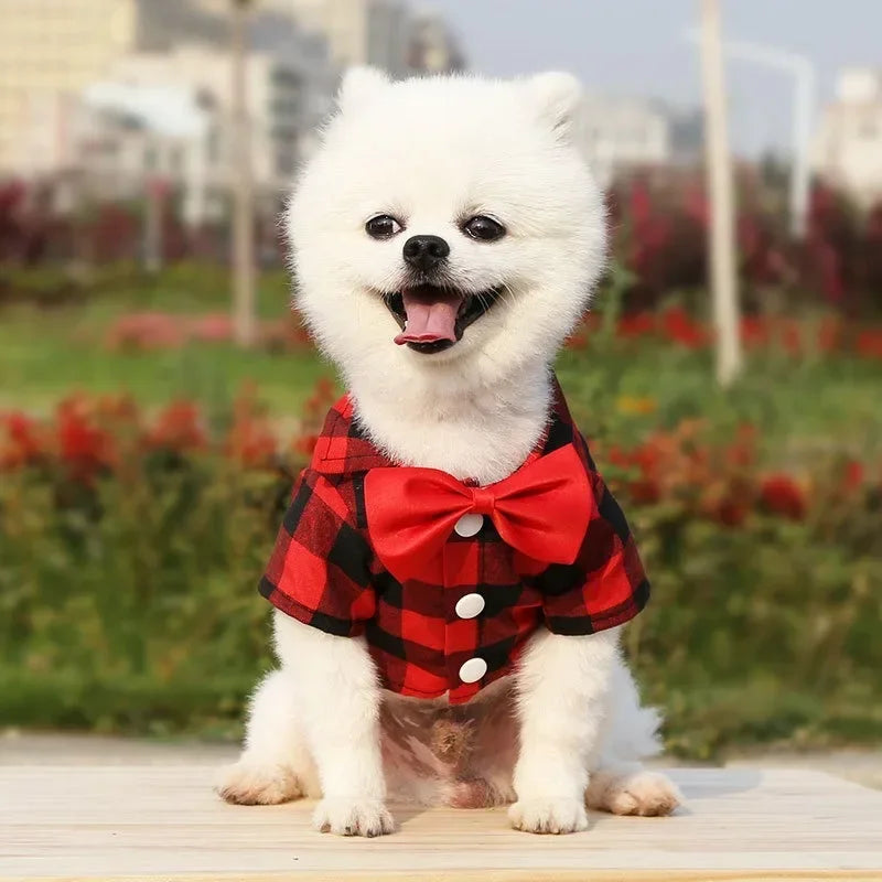 Plaid Bowtie Dog T-Shirt – Breathable Summer Vest for Small & Large Dogs, Cats, and Puppies