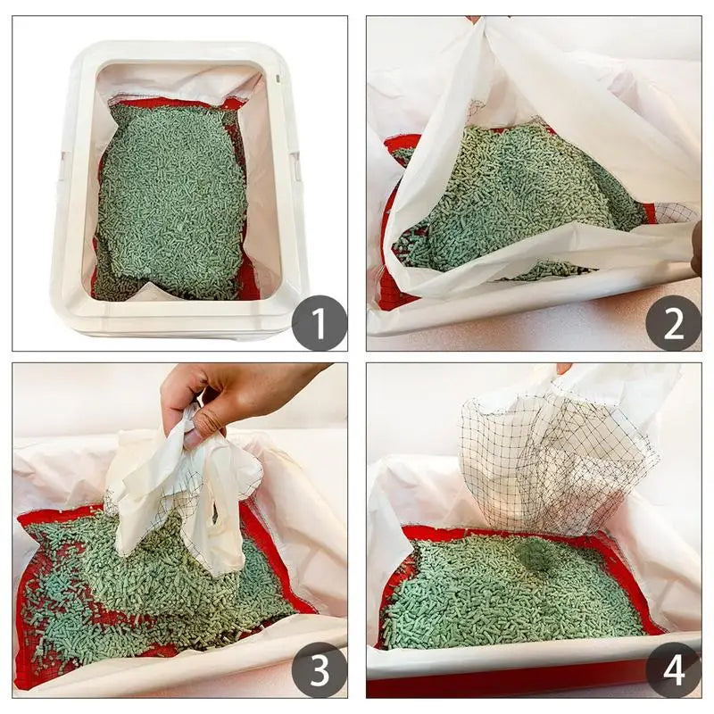 10pcs Reusable Cat Litter Box Liners – Durable Sifting Feces Filter Bags with Drawstring Design