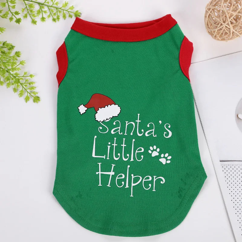 Merry Christmas Dog T-Shirt – Soft Cotton Vest for Small Dogs & Cats (Green, Red)