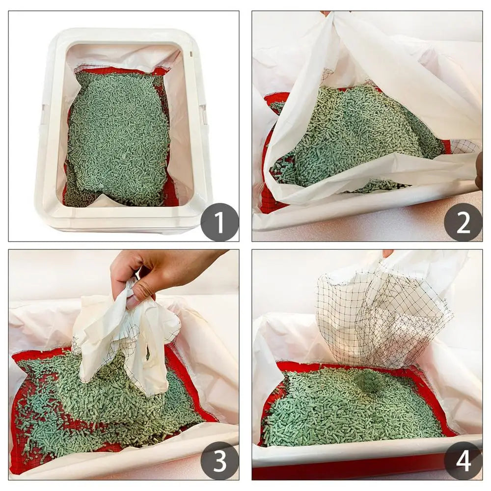 10pcs Reusable Cat Litter Box Liners – Durable Sifting Feces Filter Bags with Drawstring Design