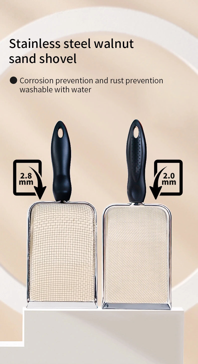 Stainless Steel Cat Litter Scoop – Fine Mesh Sifter for Reptile Sand & Pet Bedding Cleanup