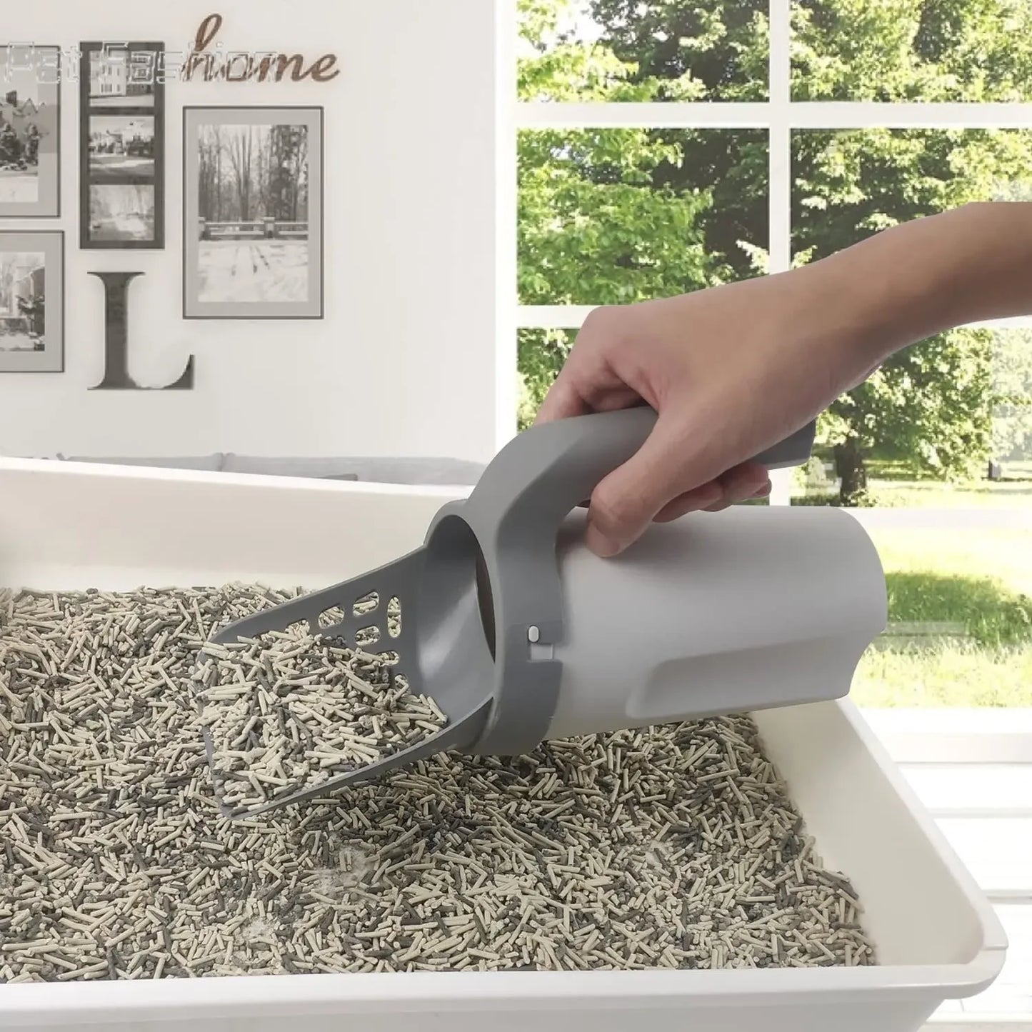 Self-Cleaning Cat Litter Scoop – High-Capacity Shovel with Hollow Grid & Garbage Bag Holder