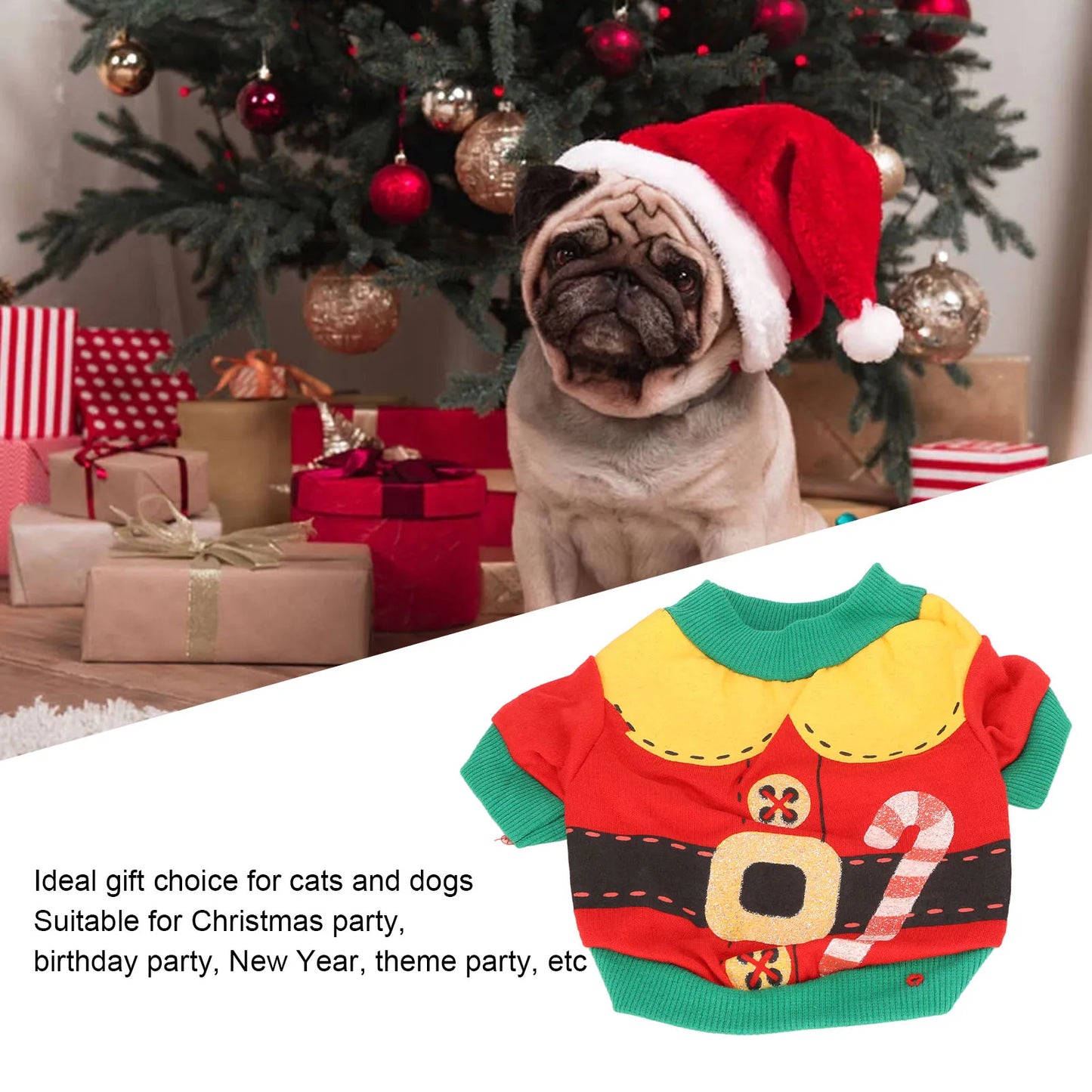 Soft & Stylish Santa's Helper Christmas Pet Shirt for Dogs & Cats – Cozy Winter Pet Clothes with Candy Print