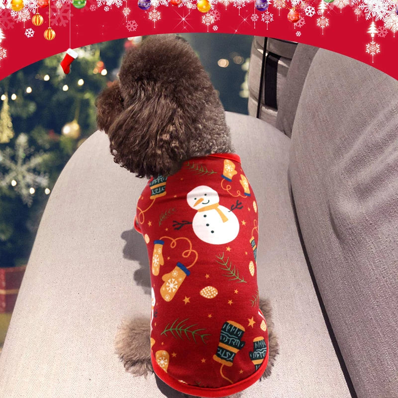 Benepaw Christmas Pet Shirt – Soft & Breathable Santa Claus Snowman Print for Small & Medium Pets