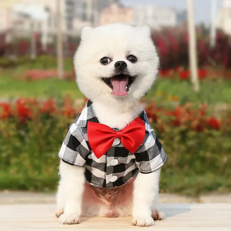 Plaid Bowtie Dog T-Shirt – Breathable Summer Vest for Small & Large Dogs, Cats, and Puppies