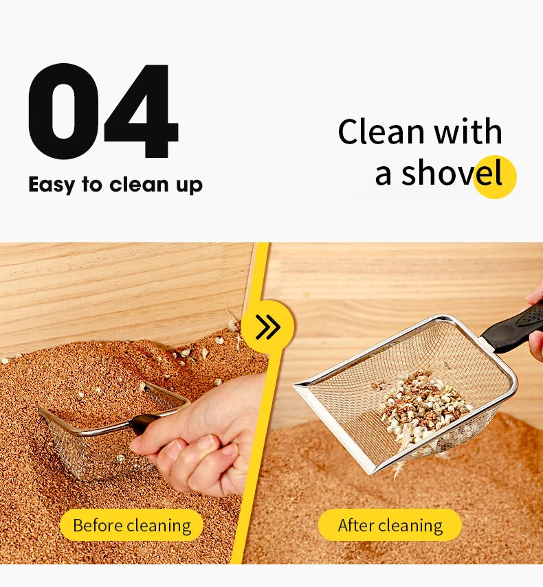 Stainless Steel Cat Litter Scoop – Fine Mesh Sifter for Reptile Sand & Pet Bedding Cleanup