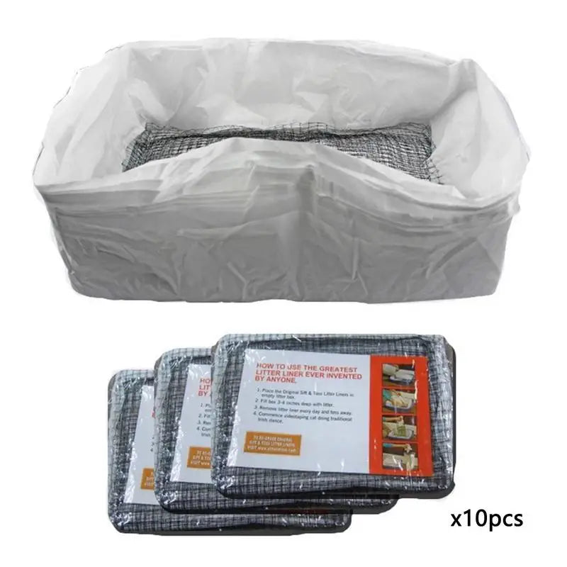 10pcs Reusable Cat Litter Box Liners – Durable Sifting Feces Filter Bags with Drawstring Design