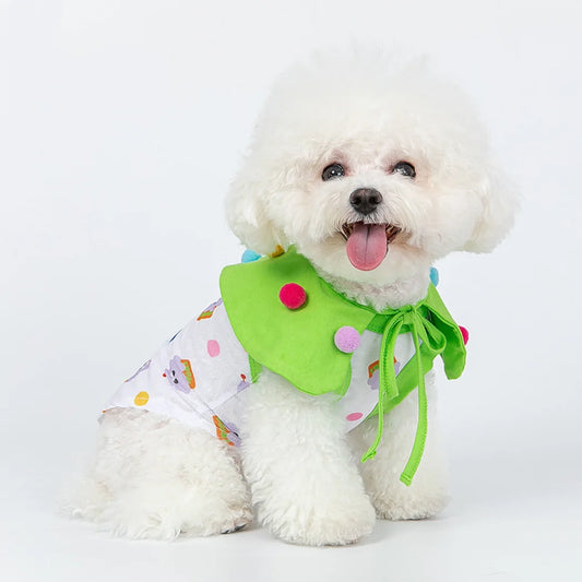 Adorable Cupcake Pet Costume – Lightweight Pet Cape with Colorful Pom-Poms for Small Dogs & Cats